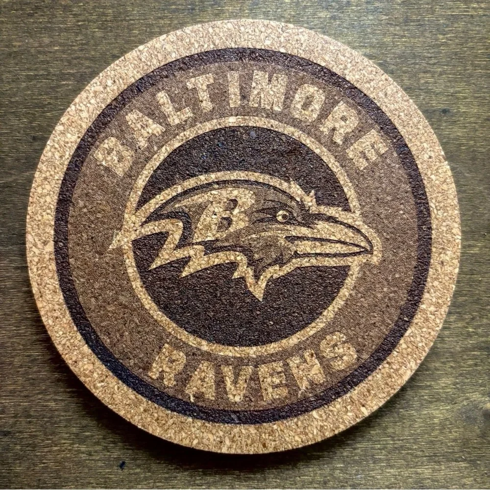 Baltimore Ravens Laser Engraved Cork Coasters Lot of 3